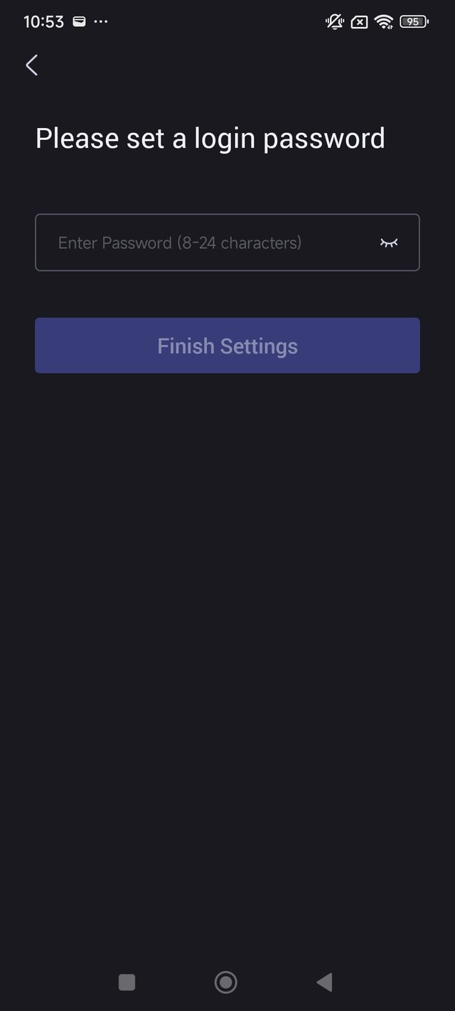 Screen for choosing a password
