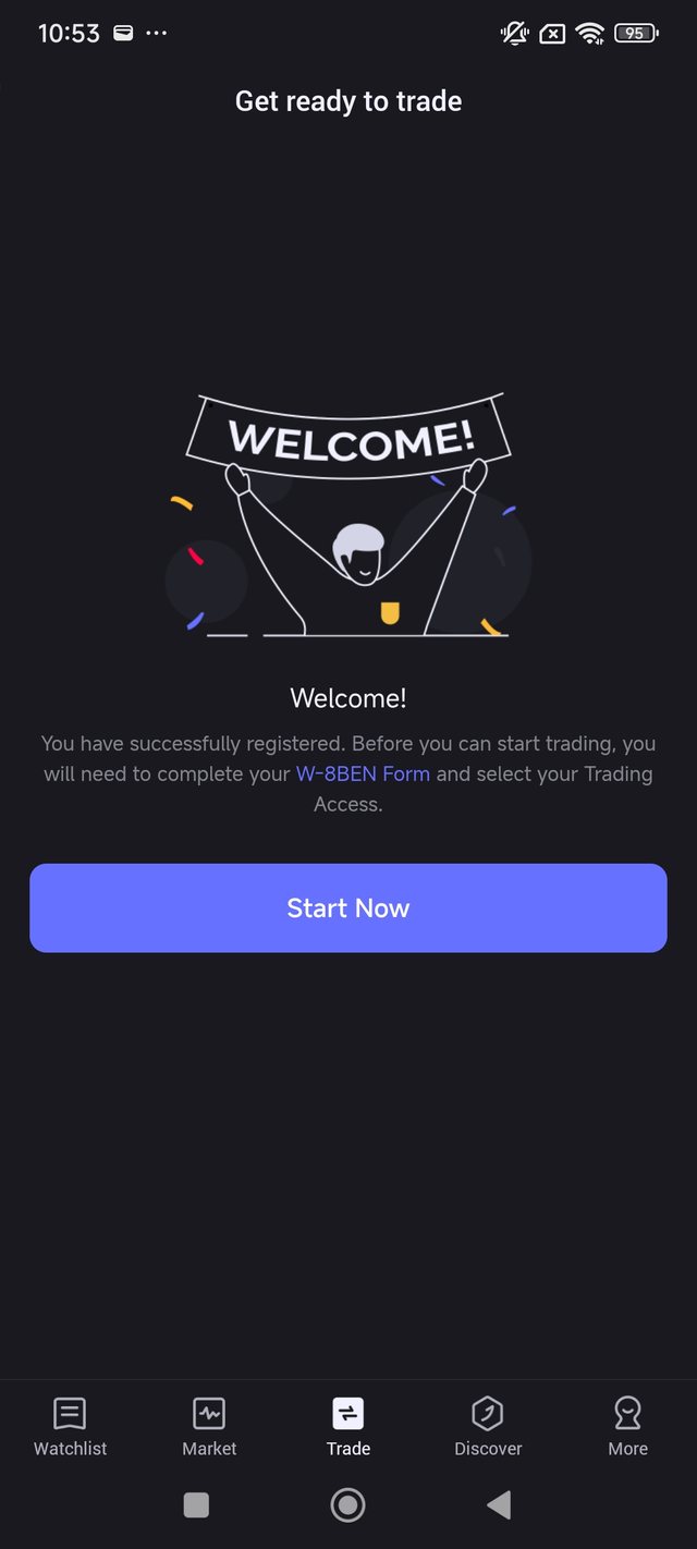 Registration complete screen